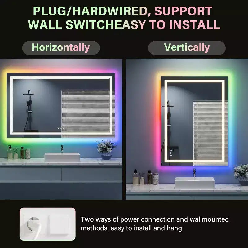 Bathroom Vanity Mirror with Color-Changing Backlight & Adjustable Front Light, Anti-Fog & Memory Function