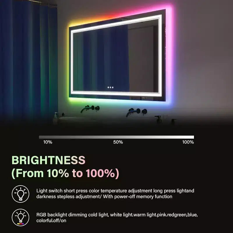 Bathroom Vanity Mirror with Color-Changing Backlight & Adjustable Front Light, Anti-Fog & Memory Function
