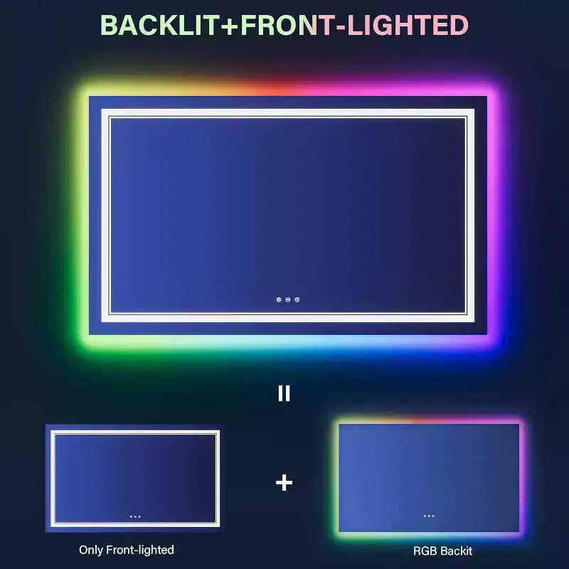 Bathroom Vanity Mirror with Color-Changing Backlight & Adjustable Front Light, Anti-Fog & Memory Function