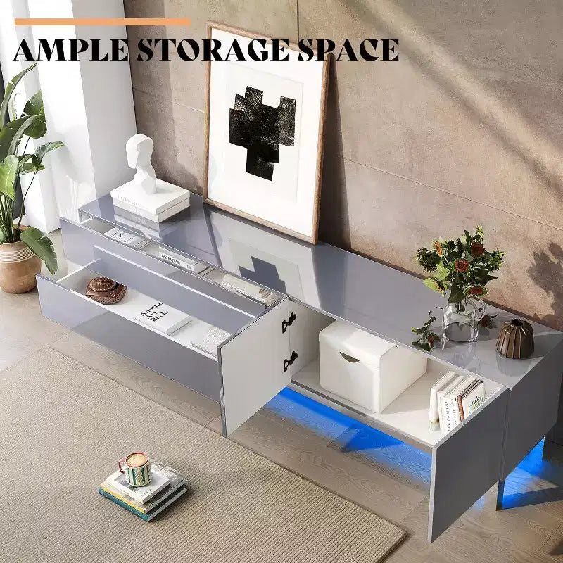 70" High Gloss LED TV Stand for TVs up to 80" — Entertainment Center with Drawers & Cabinet