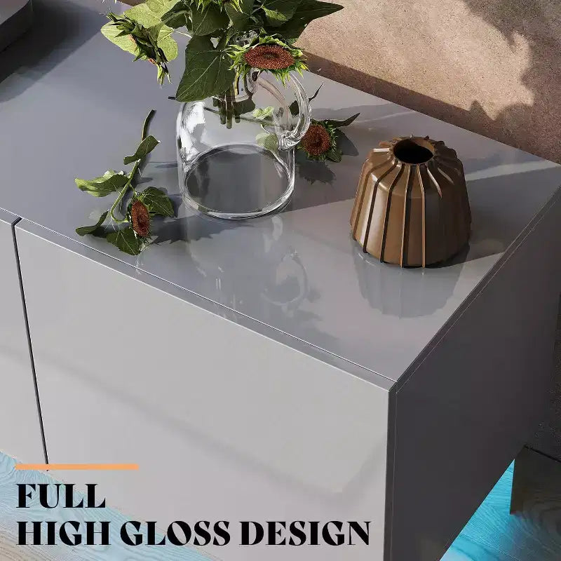 70" High Gloss LED TV Stand for TVs up to 80" — Entertainment Center with Drawers & Cabinet