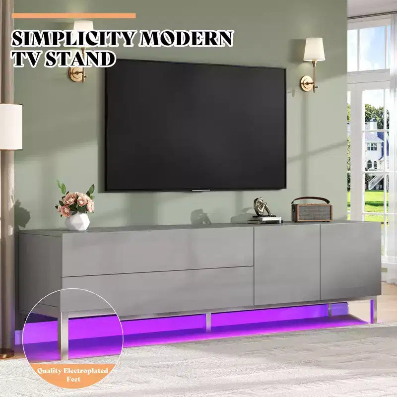 70" High Gloss LED TV Stand for TVs up to 80" — Entertainment Center with Drawers & Cabinet