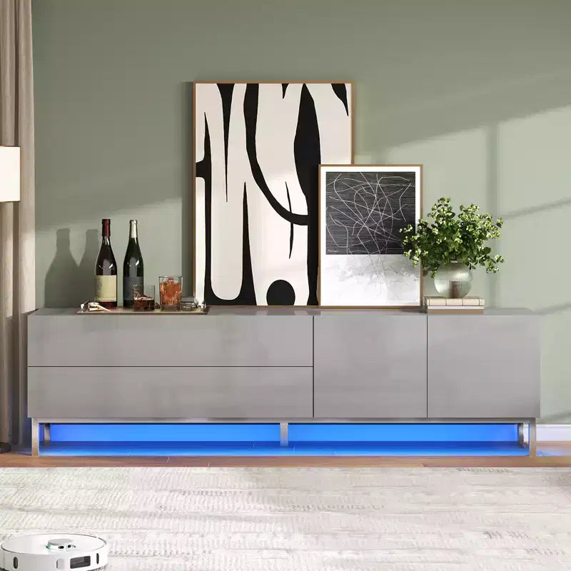70" High Gloss LED TV Stand for TVs up to 80" — Entertainment Center with Drawers & Cabinet