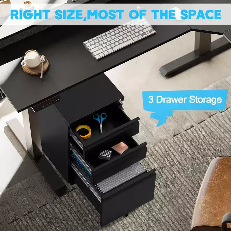 3-Drawer Mobile File Cabinet for Home Office Under Desk Storage with Locking Keys for Legal/Letter/A4 Files