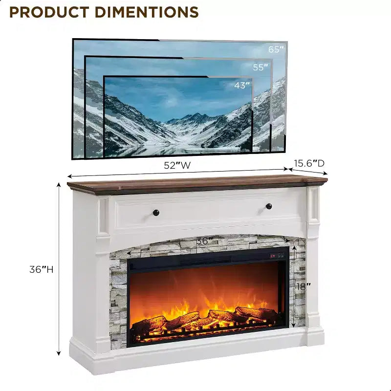 52" Fireplace TV Stand with Hidden Flip-Top Storage, Remote Control & 3D Flame Effect