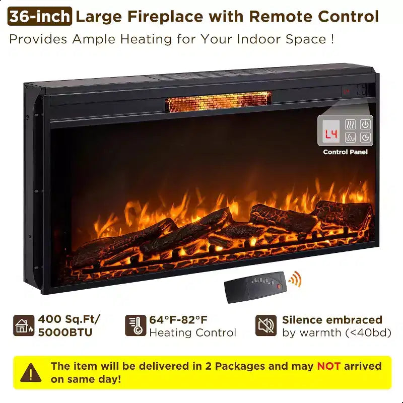 52" Fireplace TV Stand with Hidden Flip-Top Storage, Remote Control & 3D Flame Effect