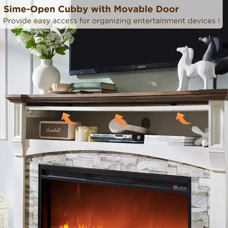 52" Fireplace TV Stand with Hidden Flip-Top Storage, Remote Control & 3D Flame Effect