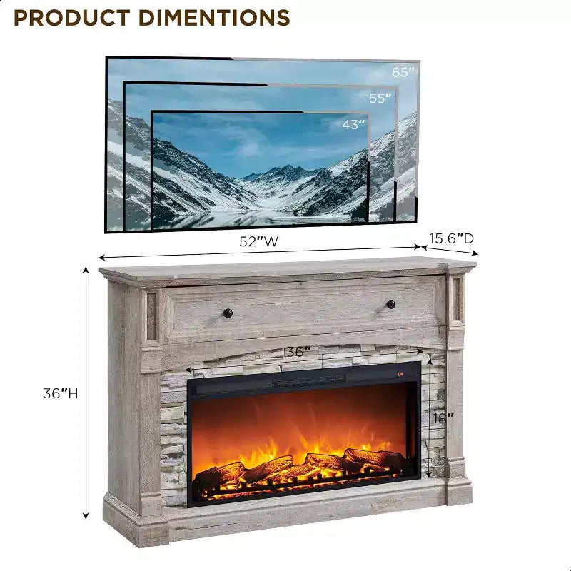 52" Fireplace TV Stand with Hidden Flip-Top Storage, Remote Control & 3D Flame Effect