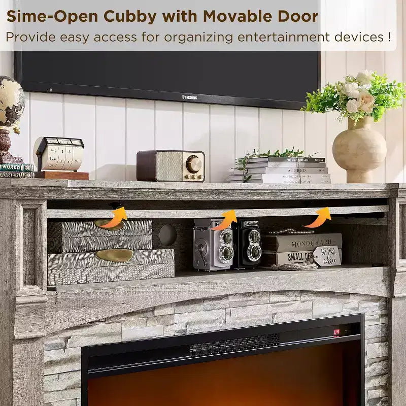 52" Fireplace TV Stand with Hidden Flip-Top Storage, Remote Control & 3D Flame Effect