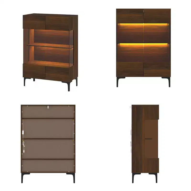 Contemporary Display Cabinet with Warm LED Light & Glass Front — Multifunctional Bookcase