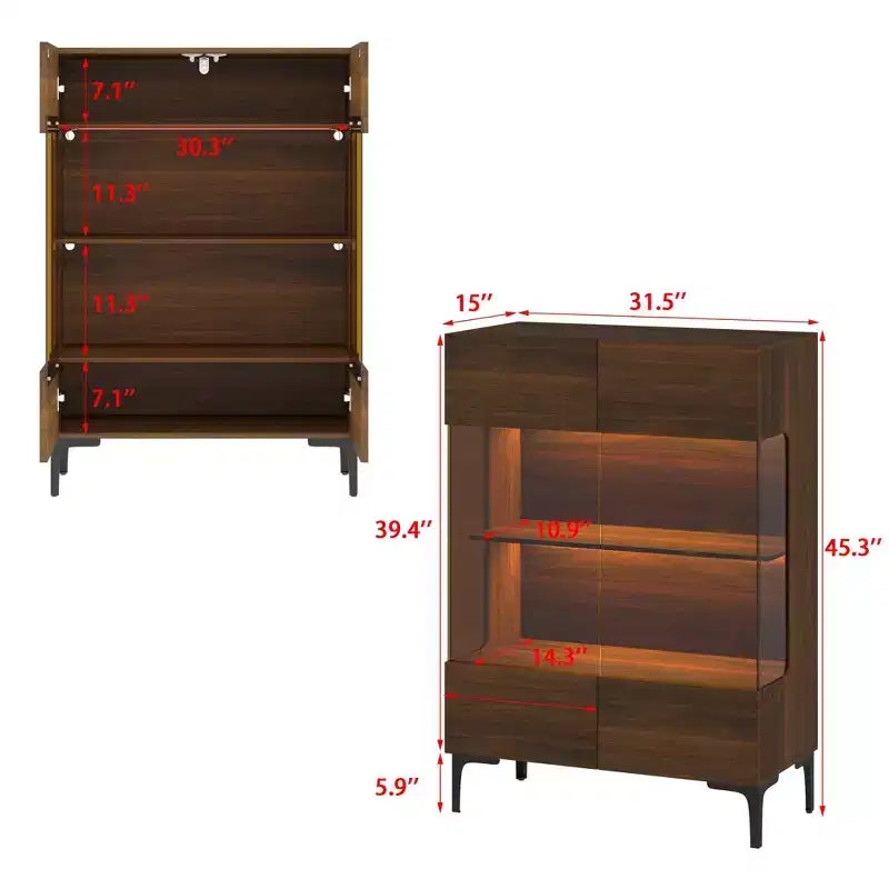 Contemporary Display Cabinet with Warm LED Light & Glass Front — Multifunctional Bookcase