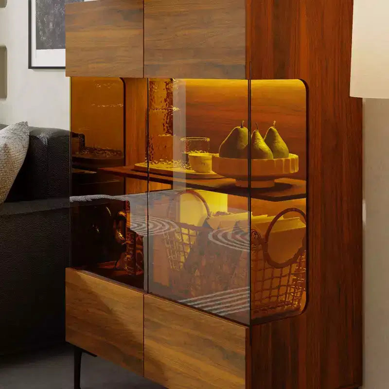 Contemporary Display Cabinet with Warm LED Light & Glass Front — Multifunctional Bookcase