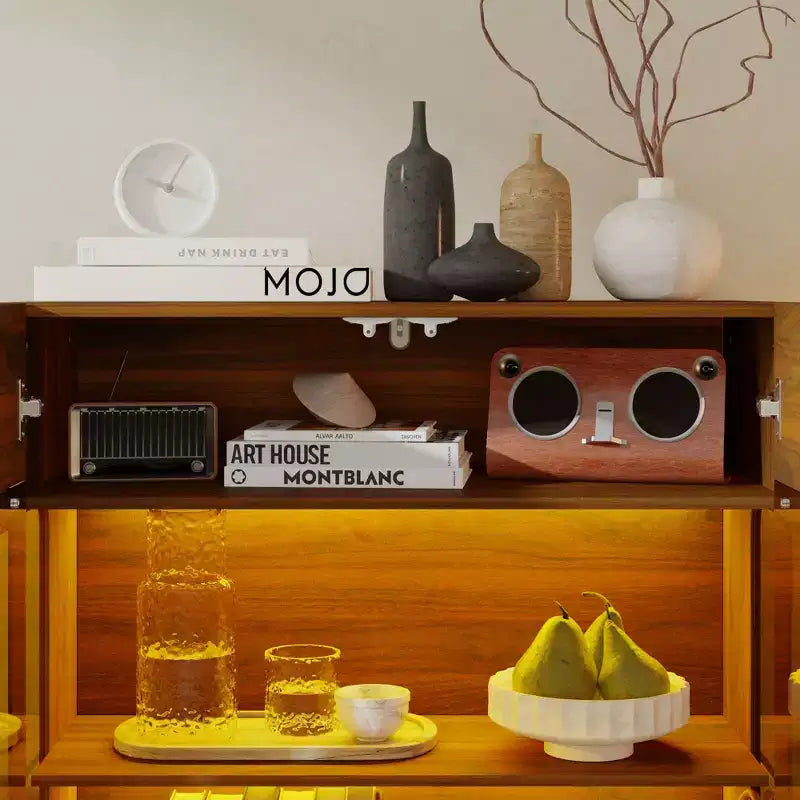 Contemporary Display Cabinet with Warm LED Light & Glass Front — Multifunctional Bookcase
