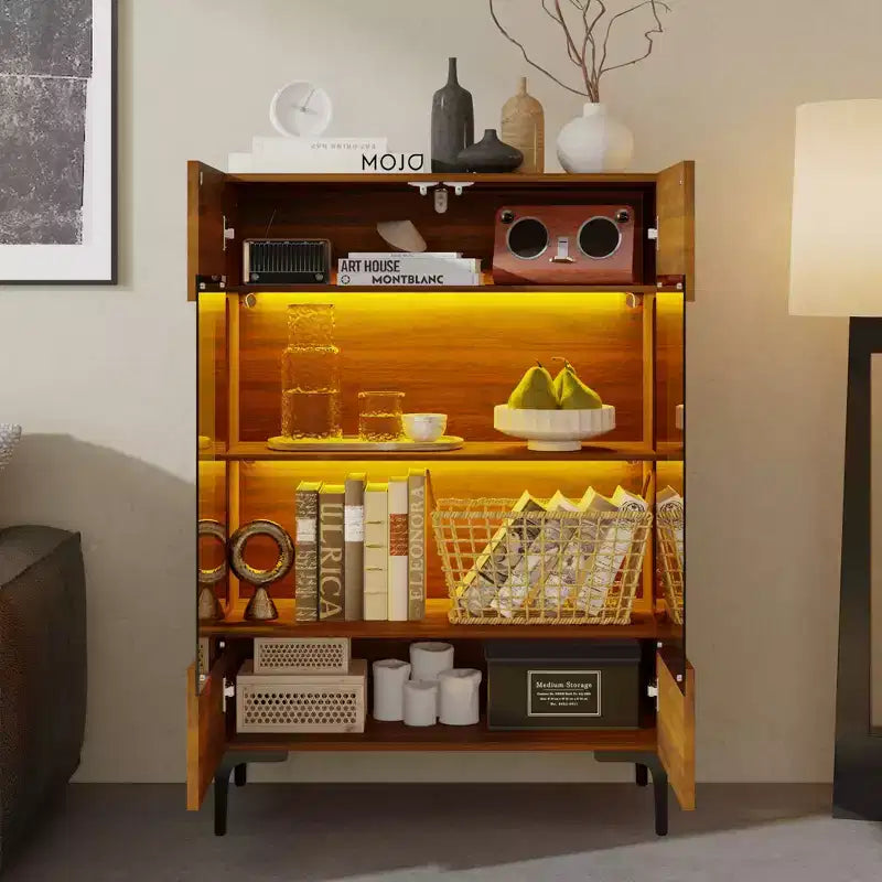 Contemporary Display Cabinet with Warm LED Light & Glass Front — Multifunctional Bookcase
