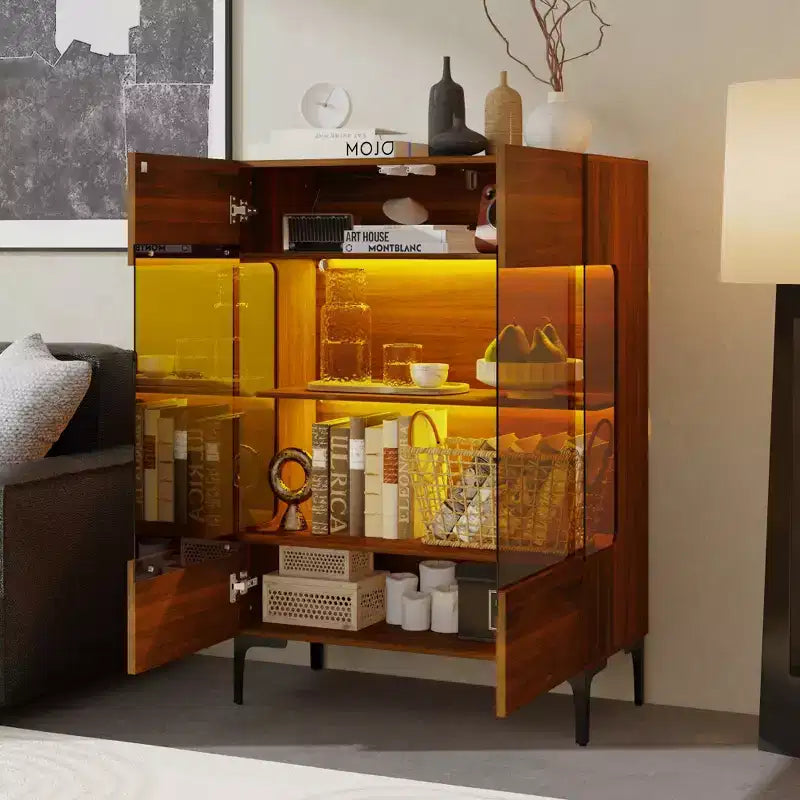 Contemporary Display Cabinet with Warm LED Light & Glass Front — Multifunctional Bookcase