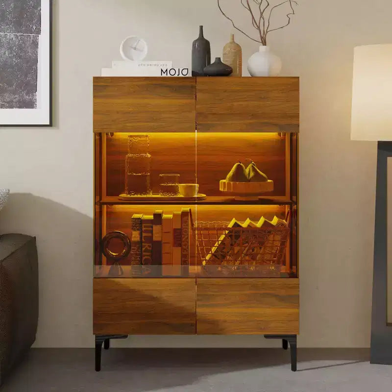 Contemporary Display Cabinet with Warm LED Light & Glass Front — Multifunctional Bookcase