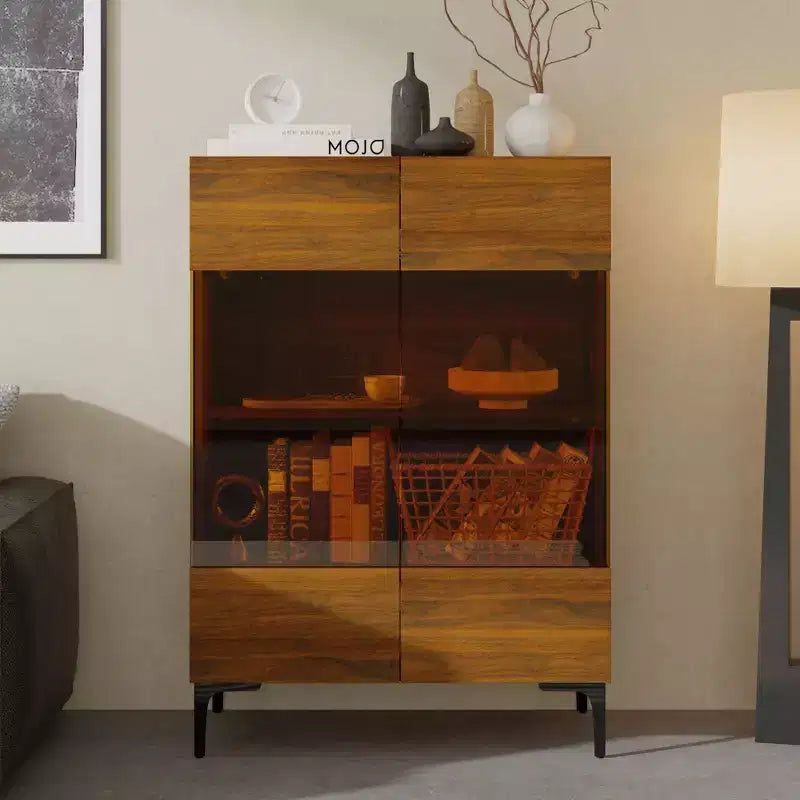 Contemporary Display Cabinet with Warm LED Light & Glass Front — Multifunctional Bookcase