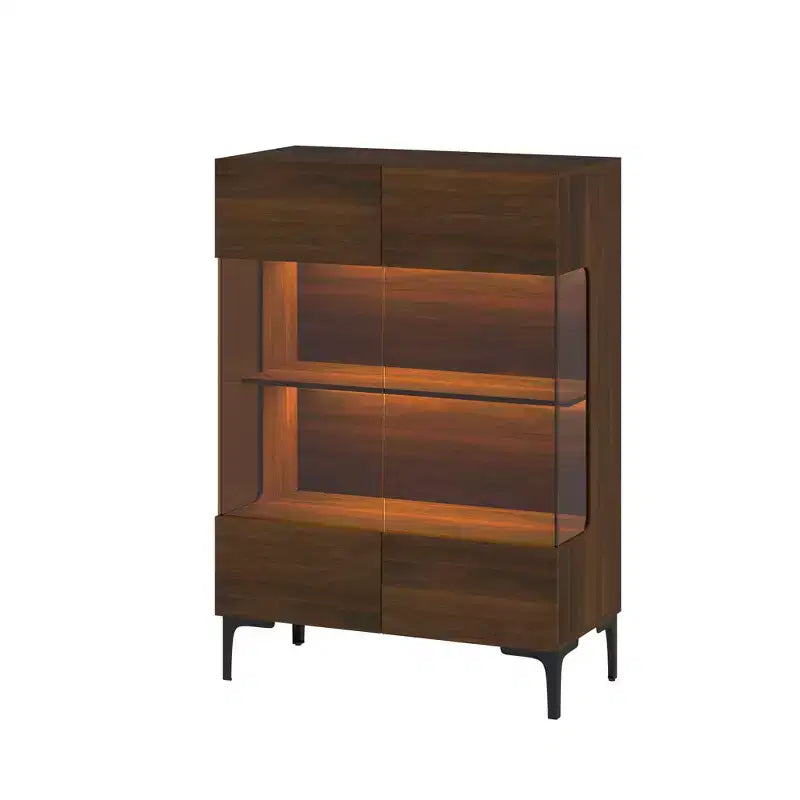 Contemporary Display Cabinet with Warm LED Light & Glass Front — Multifunctional Bookcase