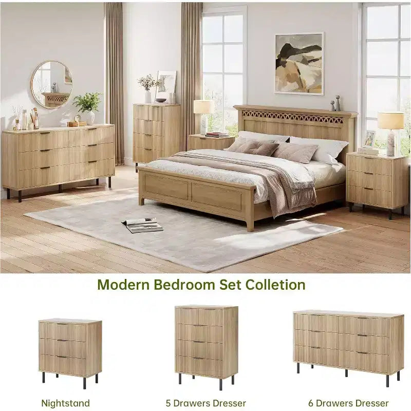 Fluted 6-Drawer Dresser with Metal Feet and Handles — Modern Wooden Storage Chest