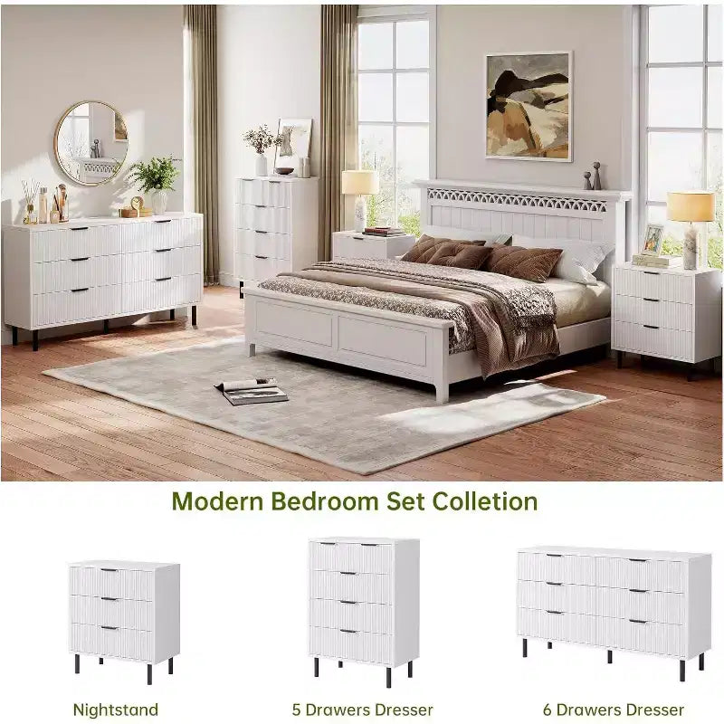 Fluted 6-Drawer Dresser with Metal Feet and Handles — Modern Wooden Storage Chest