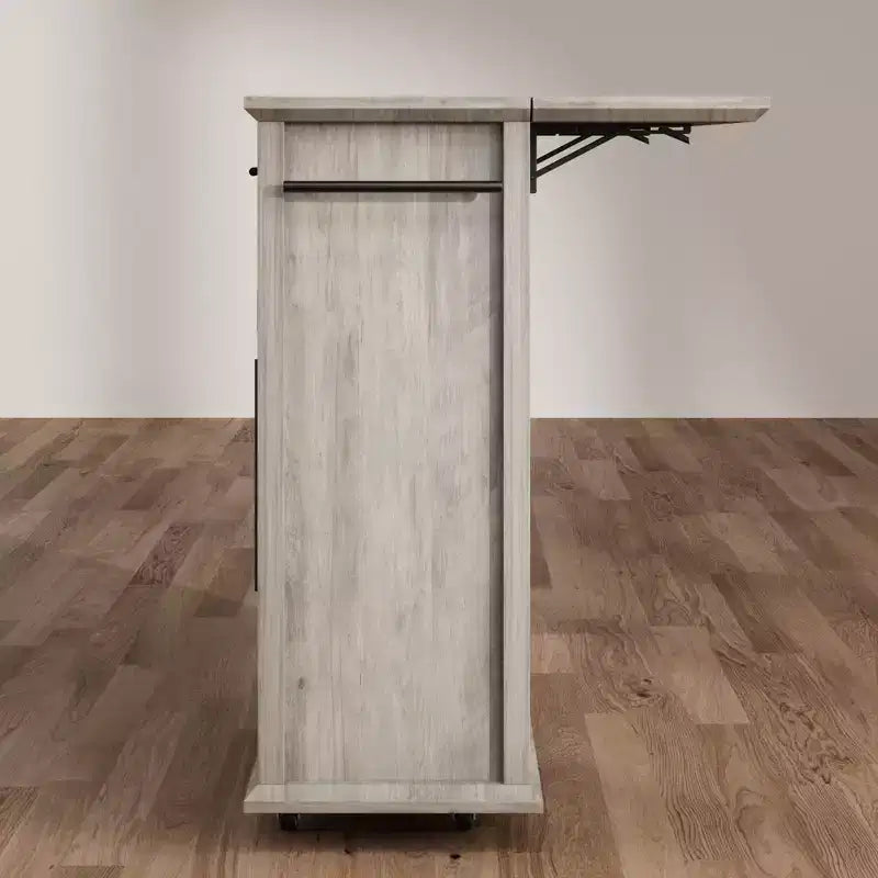 Mobile Kitchen Island Rolling Cart with Drop Leaf Top, 2 Glass Doors, Spice Rack & Towel Bar