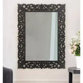 47" Black Floral Carved Solid Wood Framed Accent Mirror