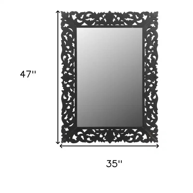 47" Black Floral Carved Solid Wood Framed Accent Mirror