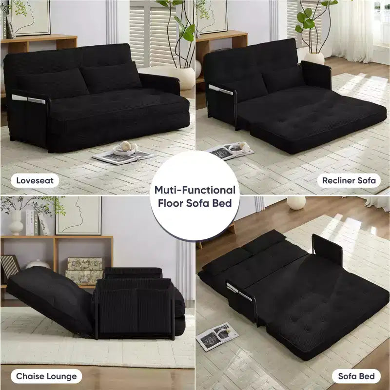 Foldable Loveseat Sofa Bed with 6-Position Adjustable Backrest and Pillows