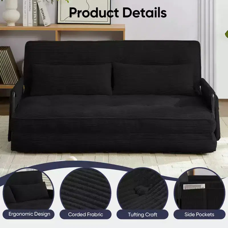 Foldable Loveseat Sofa Bed with 6-Position Adjustable Backrest and Pillows