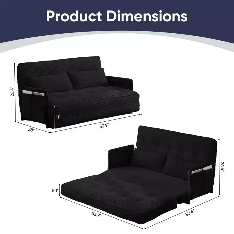Foldable Loveseat Sofa Bed with 6-Position Adjustable Backrest and Pillows