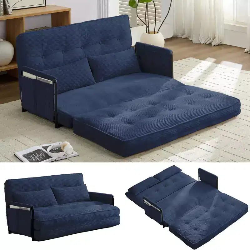 Foldable Loveseat Sofa Bed with 6-Position Adjustable Backrest and Pillows