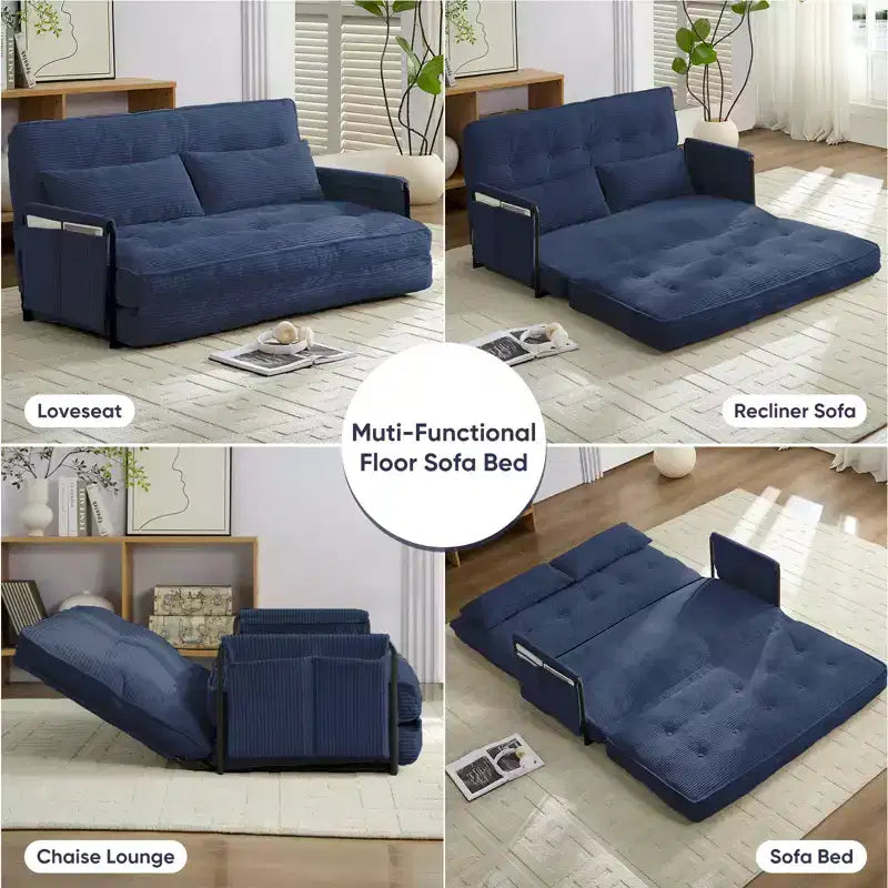 Foldable Loveseat Sofa Bed with 6-Position Adjustable Backrest and Pillows