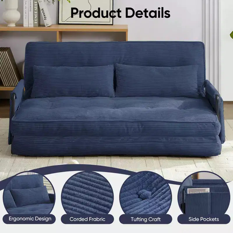 Foldable Loveseat Sofa Bed with 6-Position Adjustable Backrest and Pillows