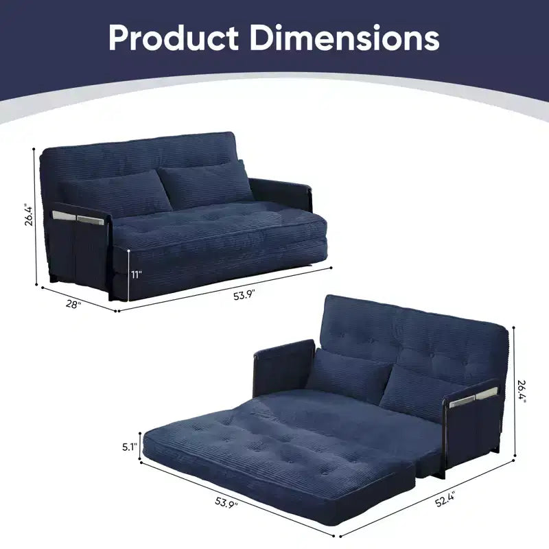 Foldable Loveseat Sofa Bed with 6-Position Adjustable Backrest and Pillows