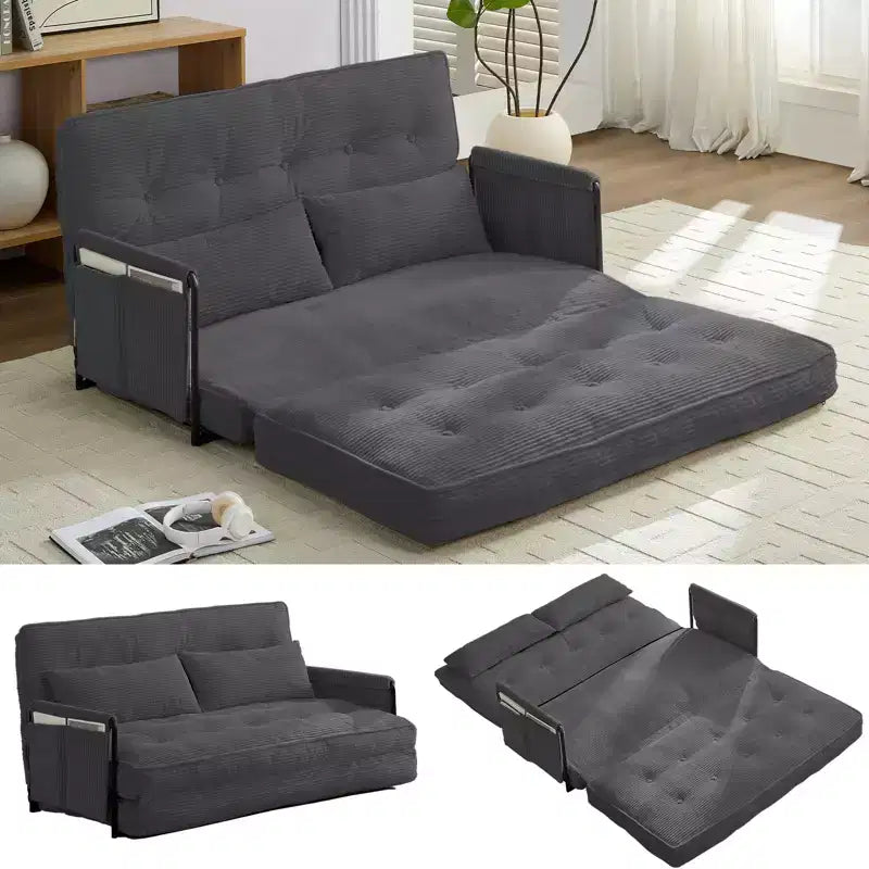 Foldable Loveseat Sofa Bed with 6-Position Adjustable Backrest and Pillows