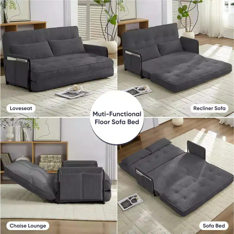 Foldable Loveseat Sofa Bed with 6-Position Adjustable Backrest and Pillows