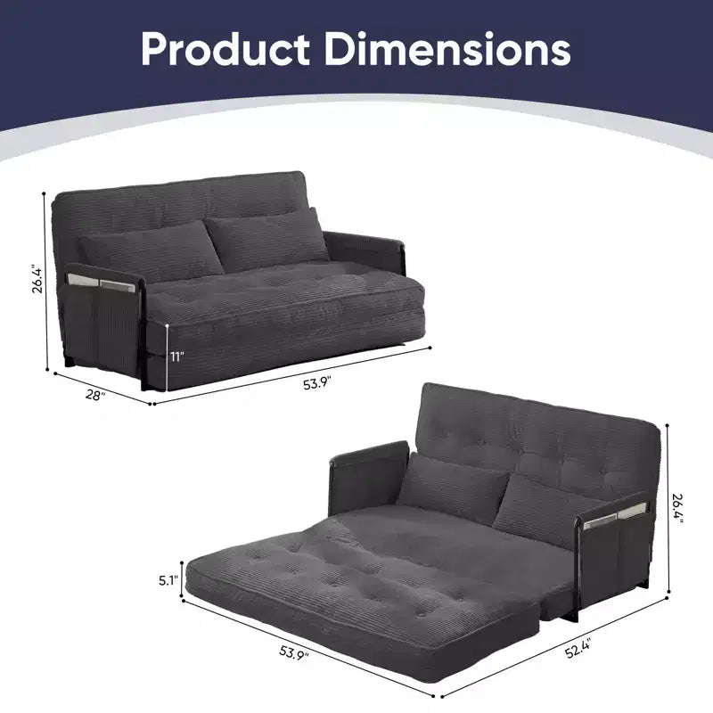 Foldable Loveseat Sofa Bed with 6-Position Adjustable Backrest and Pillows