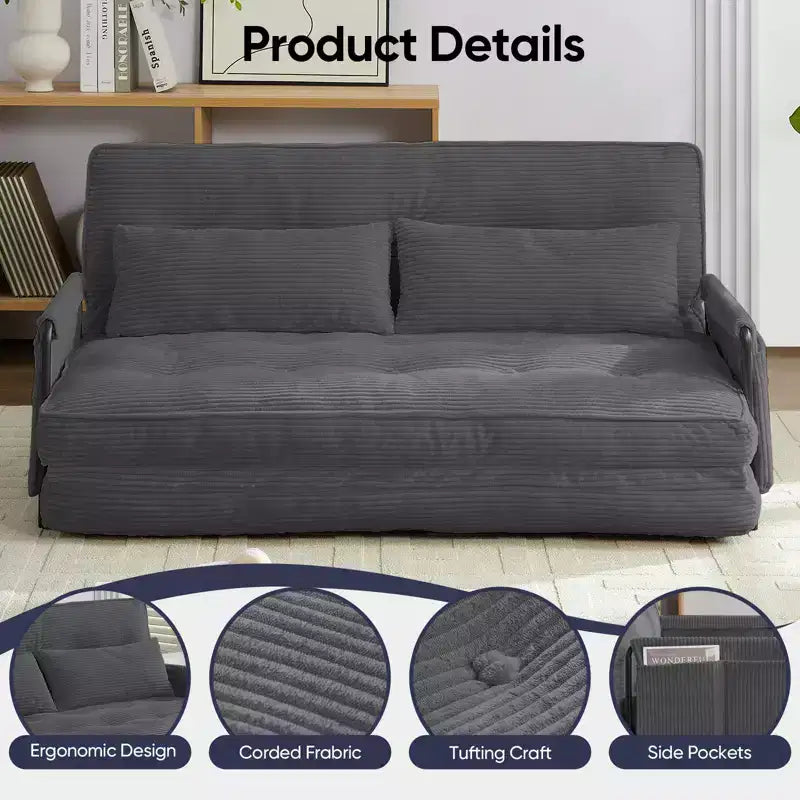 Foldable Loveseat Sofa Bed with 6-Position Adjustable Backrest and Pillows