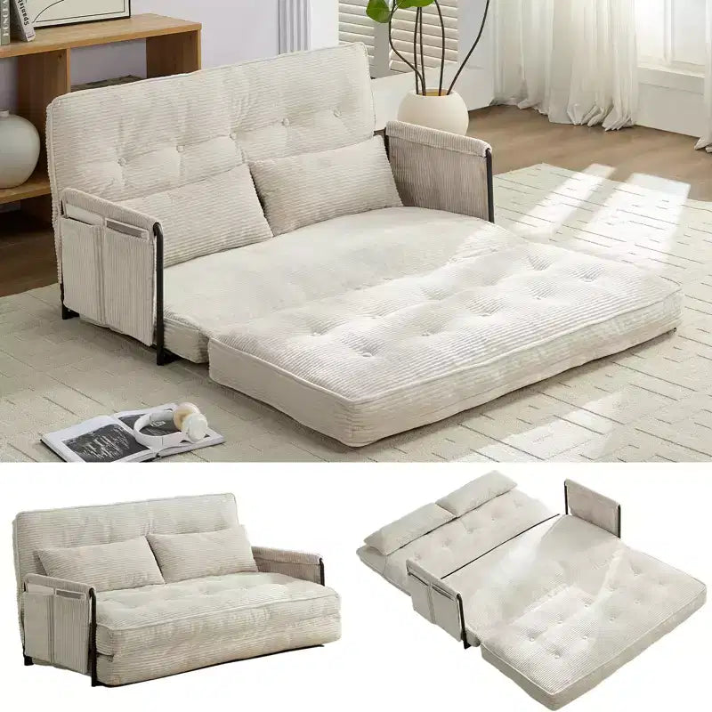 Foldable Loveseat Sofa Bed with 6-Position Adjustable Backrest and Pillows