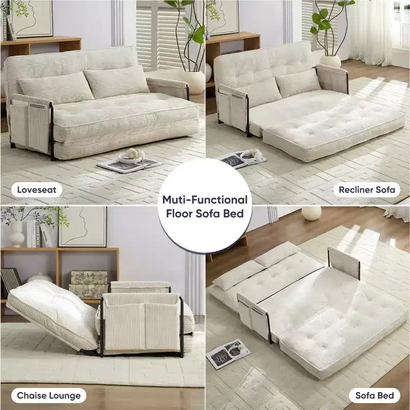 Foldable Loveseat Sofa Bed with 6-Position Adjustable Backrest and Pillows