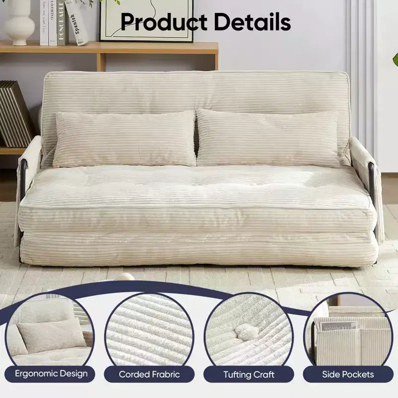 Foldable Loveseat Sofa Bed with 6-Position Adjustable Backrest and Pillows