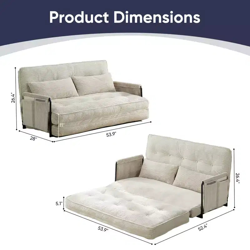 Foldable Loveseat Sofa Bed with 6-Position Adjustable Backrest and Pillows