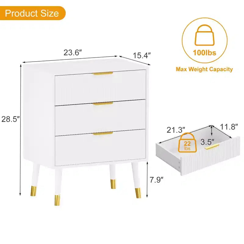 3-Drawer Dresser with Metal Handles and Legs — Modern Minimalist Storage Chest