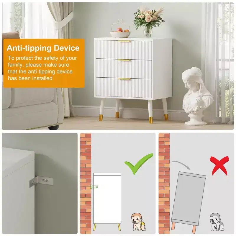 3-Drawer Dresser with Metal Handles and Legs — Modern Minimalist Storage Chest