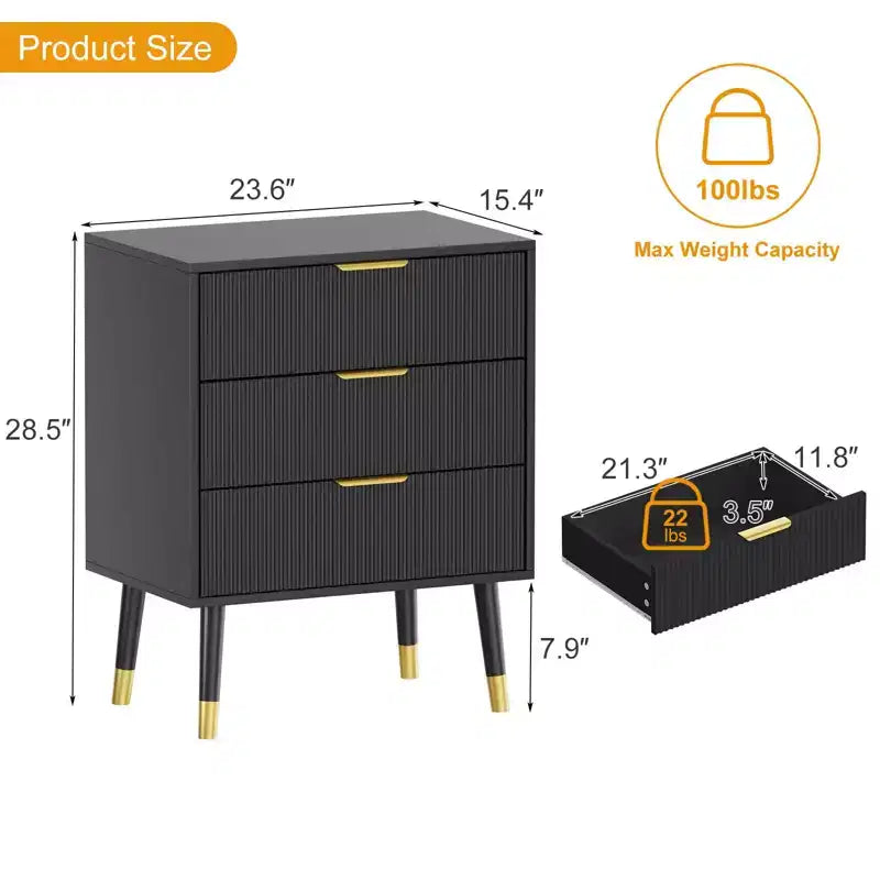 3-Drawer Dresser with Metal Handles and Legs — Modern Minimalist Storage Chest