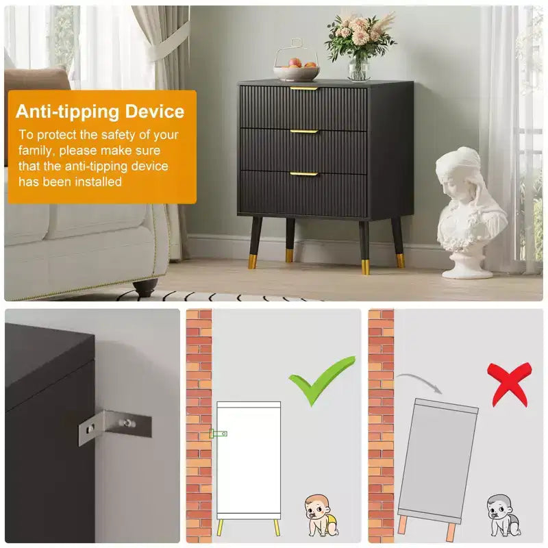 3-Drawer Dresser with Metal Handles and Legs — Modern Minimalist Storage Chest