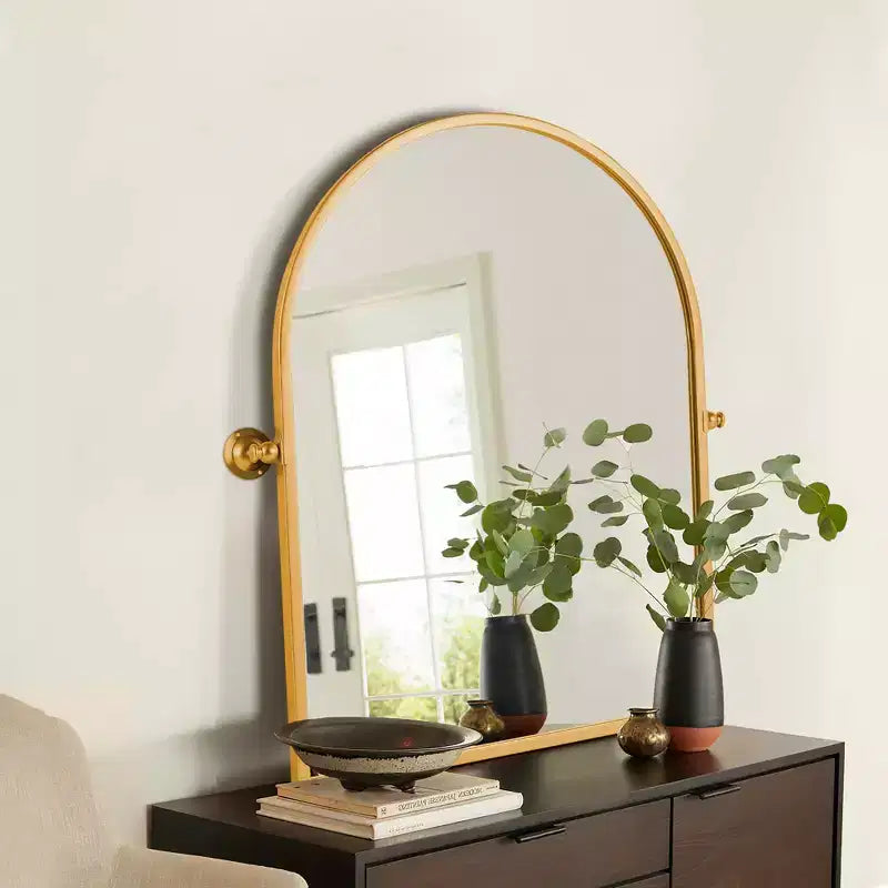 Miroir mural décoratif à cadre en métal doré, arche à angle droit, 36 x 24 x 2
