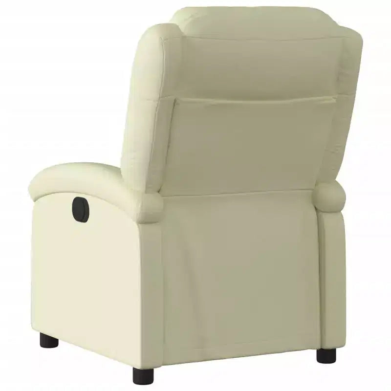 Fauteuil inclinable à dossier haut, en cuir véritable, manuel, sans massage - Crème