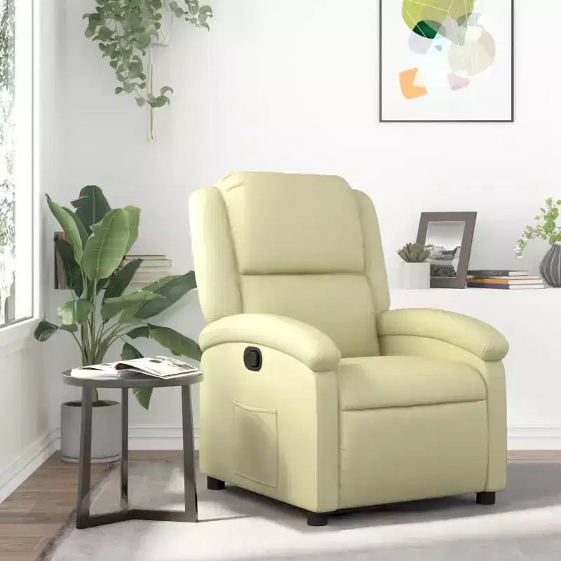 Fauteuil inclinable à dossier haut, en cuir véritable, manuel, sans massage - Crème