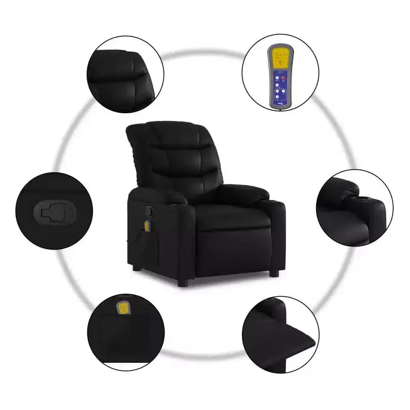 Fauteuil Inclinable de Massage Simili Cuir Noir, Métal, Contreplaqué, Individuel